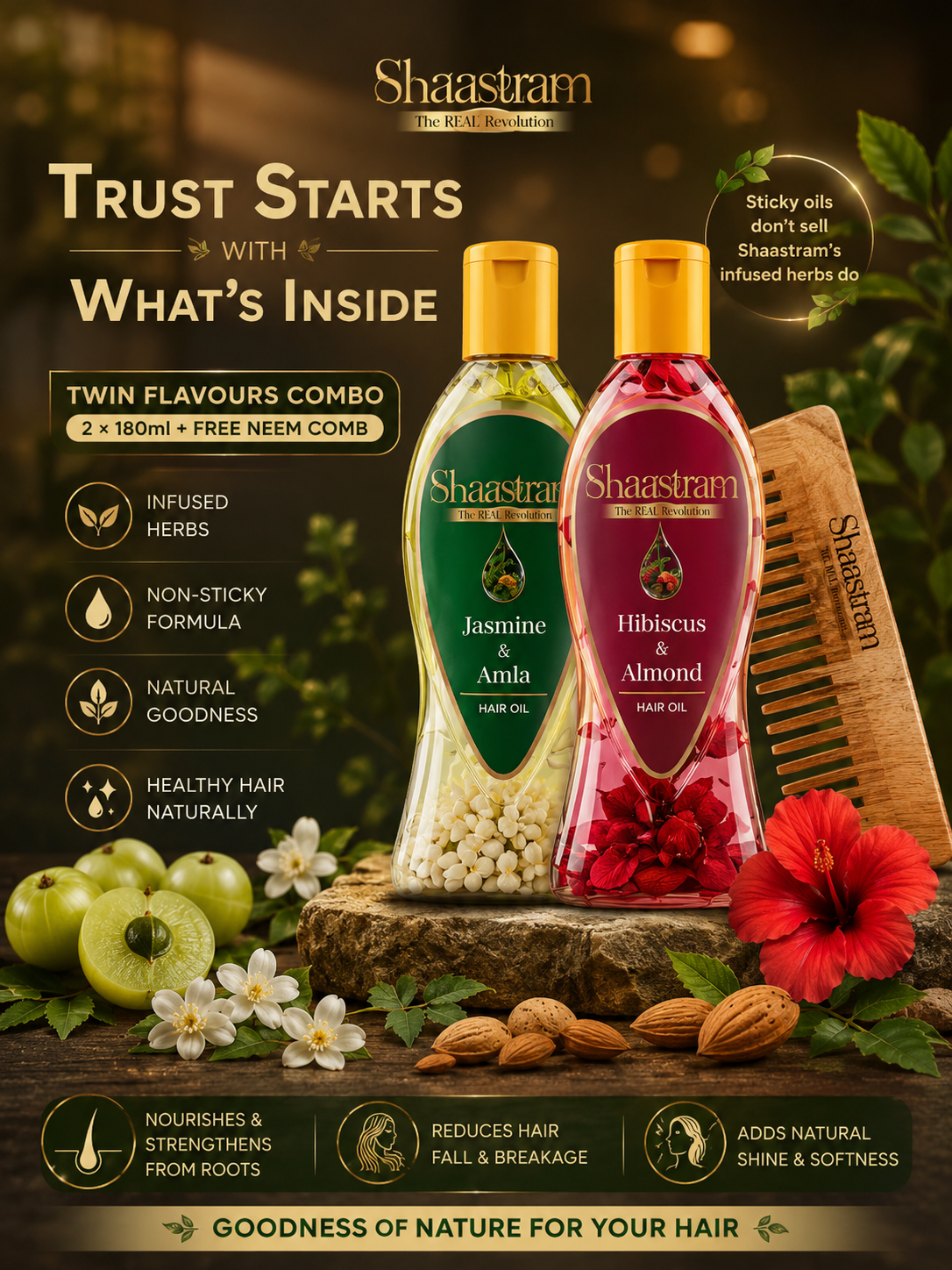 Shaastram Surprise Twin Flavours Combo (2 × 180ml + Free Comb)